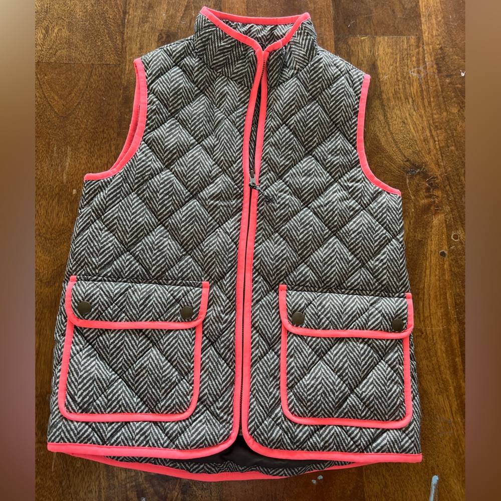 Crewcuts quilted girls Kids Herringbone Vest with Coral Trim